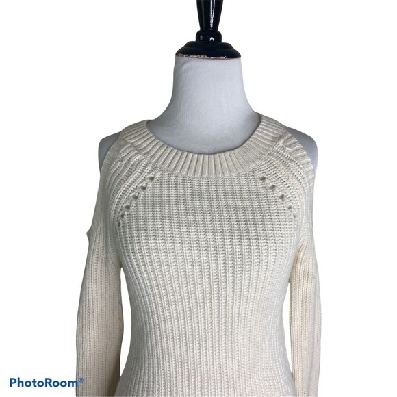 OLIVIA PALERMO CHELSEA28 Ribbed Cold Shoulder Pullover Sweater Ivory XXS XxSmall - Picture 2 of 7